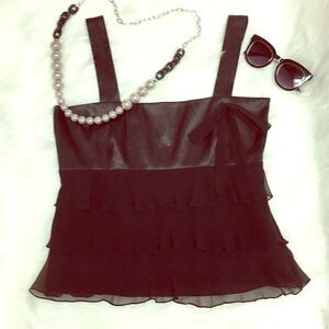 Uniform Brand Black Medium Ruffly Scarf Tank Top